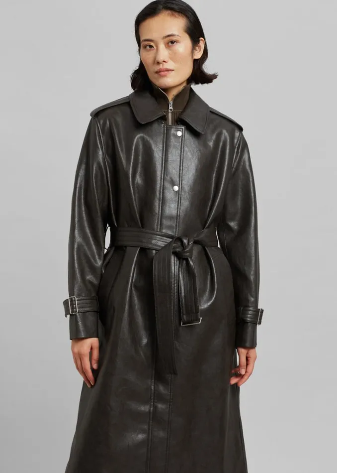 The Frankie Shop Armin FauxLeather Trench Coat 8211 Brown Shop Outerwear