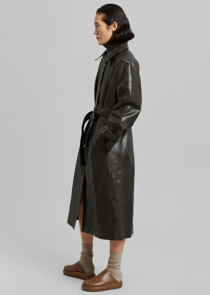 The Frankie Shop Armin FauxLeather Trench Coat 8211 Brown Shop Outerwear