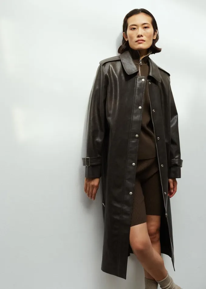 The Frankie Shop Armin FauxLeather Trench Coat 8211 Brown Shop Outerwear