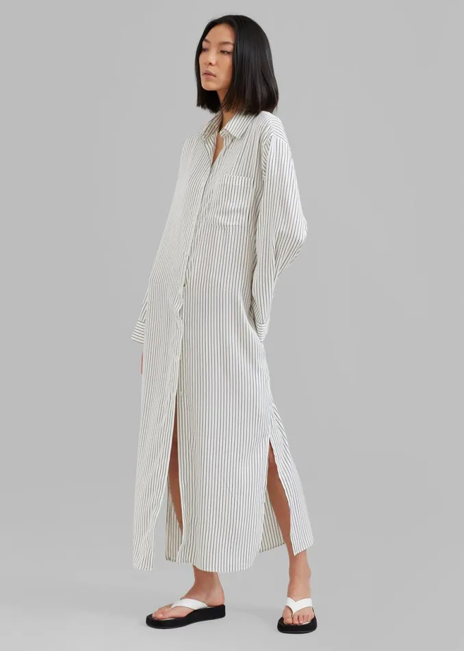 The Frankie Shop Cala Satin Shirt Dress 8211 White Pinstripe Shop Dresses