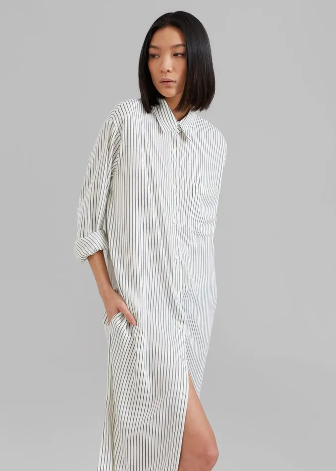 The Frankie Shop Cala Satin Shirt Dress 8211 White Pinstripe Shop Dresses