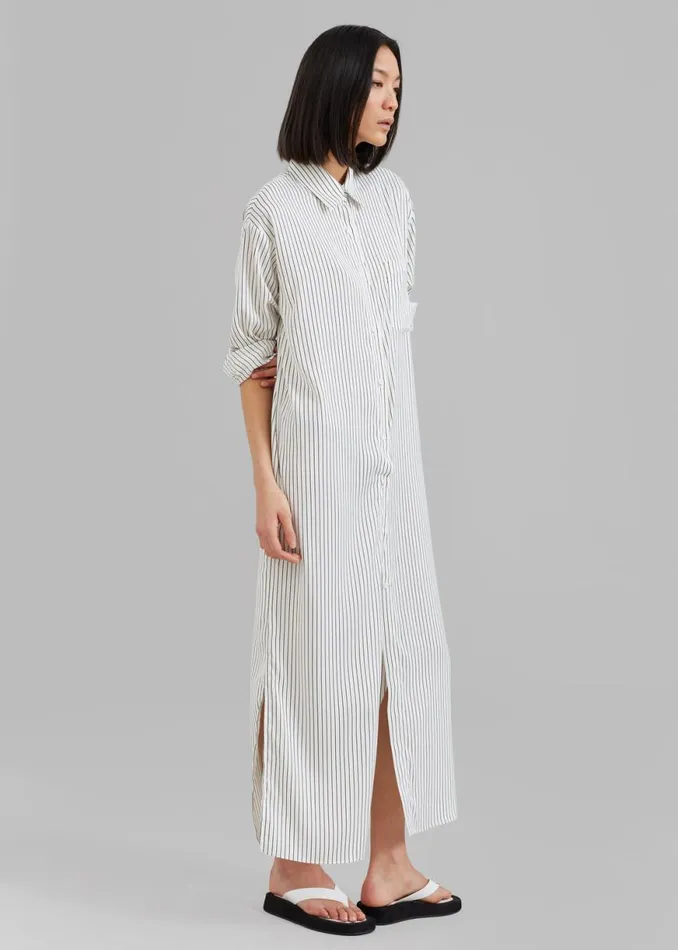 The Frankie Shop Cala Satin Shirt Dress 8211 White Pinstripe Shop Dresses