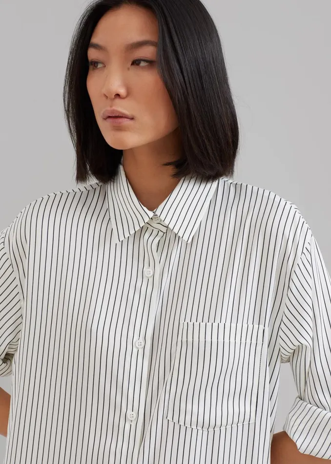 The Frankie Shop Cala Satin Shirt Dress 8211 White Pinstripe Shop Dresses