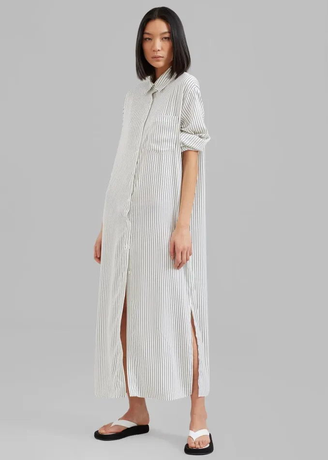 The Frankie Shop Cala Satin Shirt Dress 8211 White Pinstripe Shop Dresses