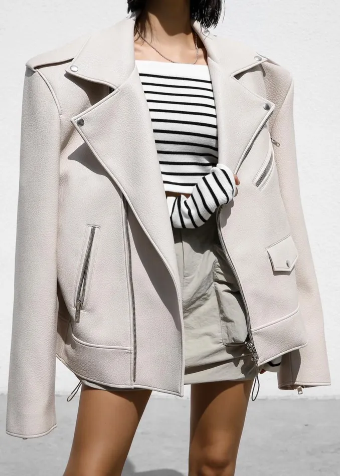 The Frankie Shop Chicago Oversized Biker Jacket 8211 Cream Shop Outerwear