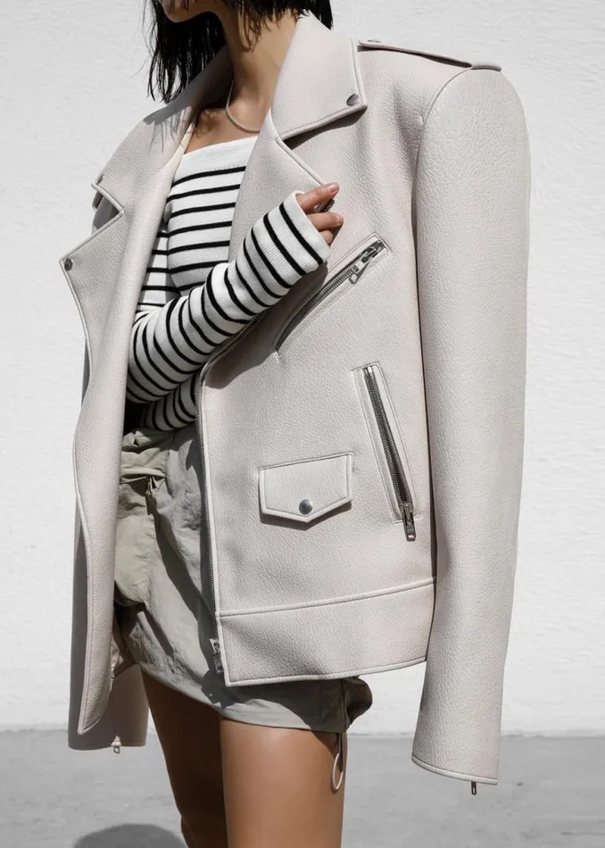 The Frankie Shop Chicago Oversized Biker Jacket 8211 Cream Shop Outerwear