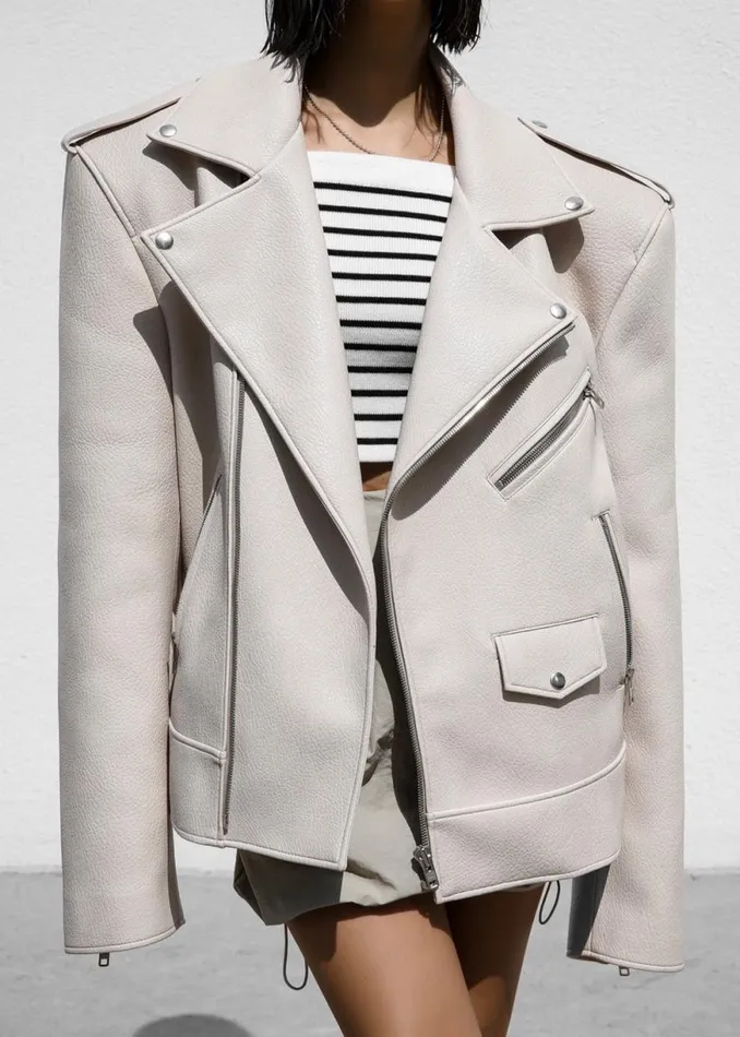 The Frankie Shop Chicago Oversized Biker Jacket 8211 Cream Shop Outerwear