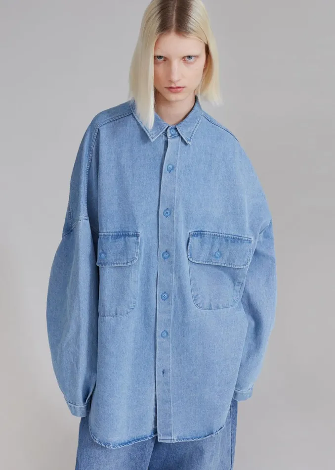 The Frankie Shop Dallas Denim Overshirt 8211 Worn Wash Shop Denim