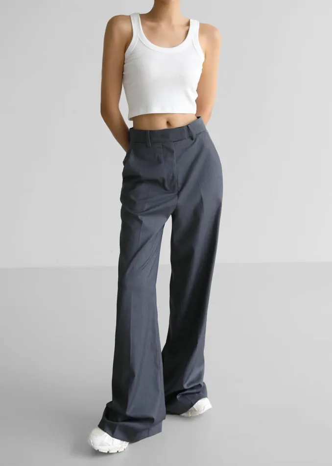 The Frankie Shop Daphne Wide Trousers 8211 Dark Grey Shop Bottoms