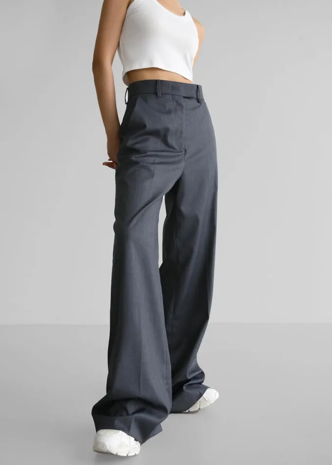 The Frankie Shop Daphne Wide Trousers 8211 Dark Grey Shop Bottoms