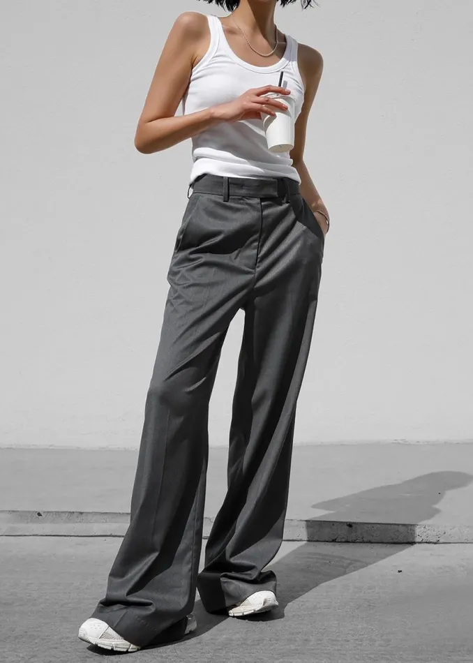 The Frankie Shop Daphne Wide Trousers 8211 Dark Grey Shop Bottoms