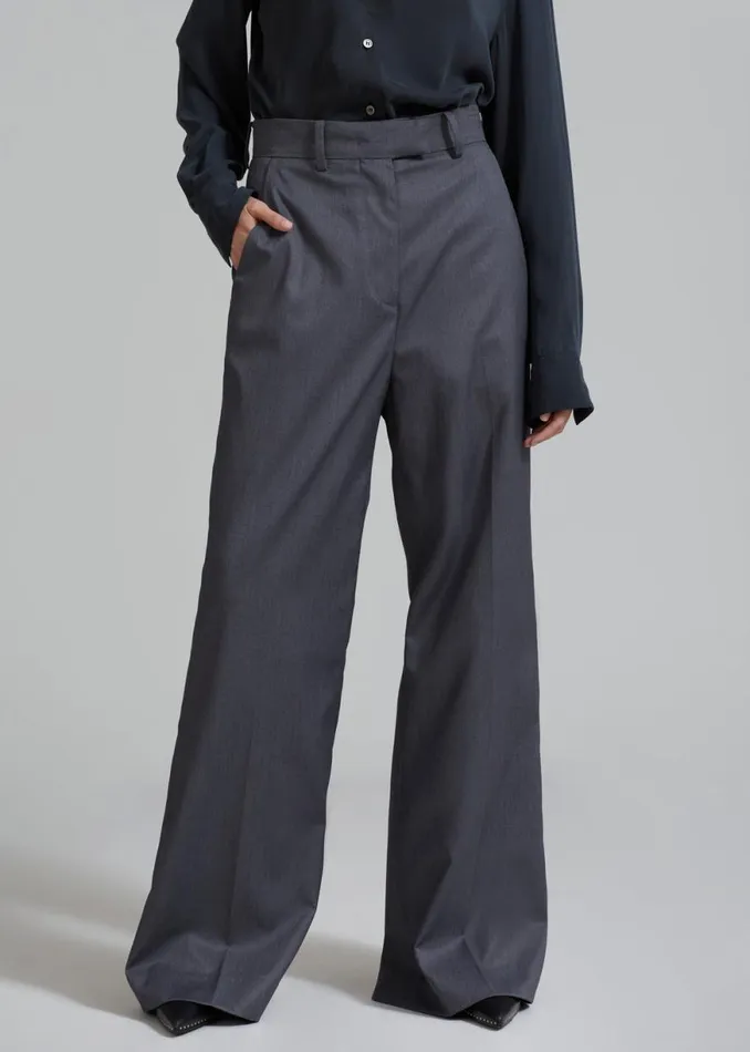 The Frankie Shop Daphne Wide Trousers 8211 Dark Grey Shop Bottoms