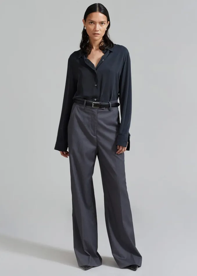 The Frankie Shop Daphne Wide Trousers 8211 Dark Grey Shop Bottoms