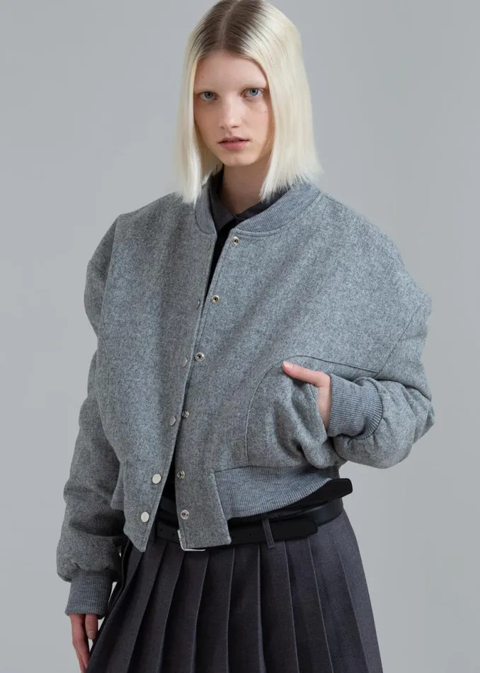 The Frankie Shop Debbie Wool Bomber 8211 Grey Melange Shop Outerwear