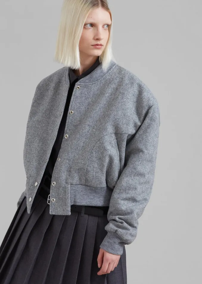 The Frankie Shop Debbie Wool Bomber 8211 Grey Melange Shop Outerwear