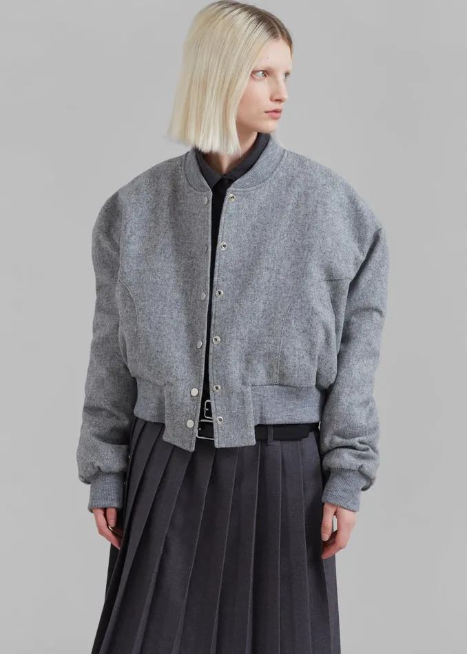 The Frankie Shop Debbie Wool Bomber 8211 Grey Melange Shop Outerwear