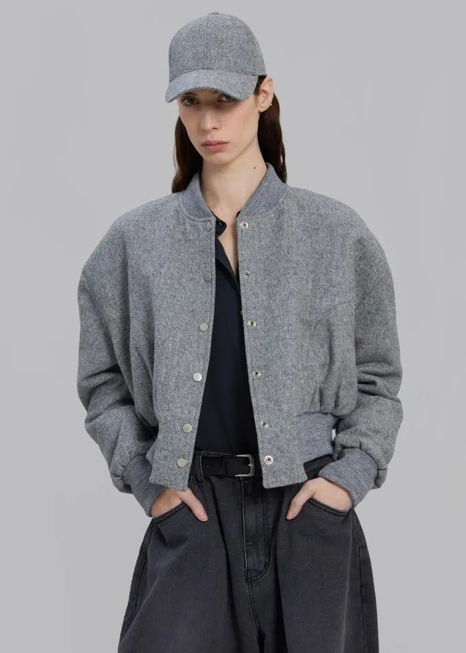 The Frankie Shop Debbie Wool Bomber 8211 Grey Melange Shop Outerwear