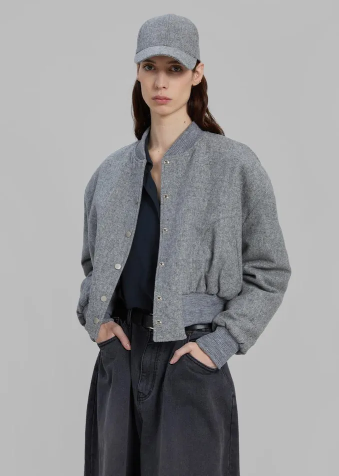The Frankie Shop Debbie Wool Bomber 8211 Grey Melange Shop Outerwear