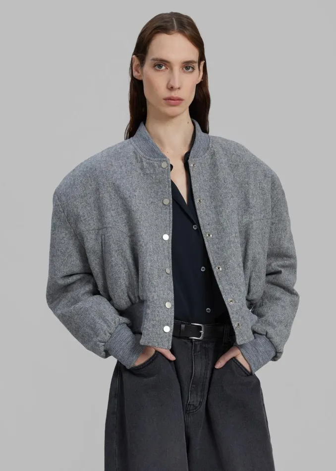 The Frankie Shop Debbie Wool Bomber 8211 Grey Melange Shop Outerwear
