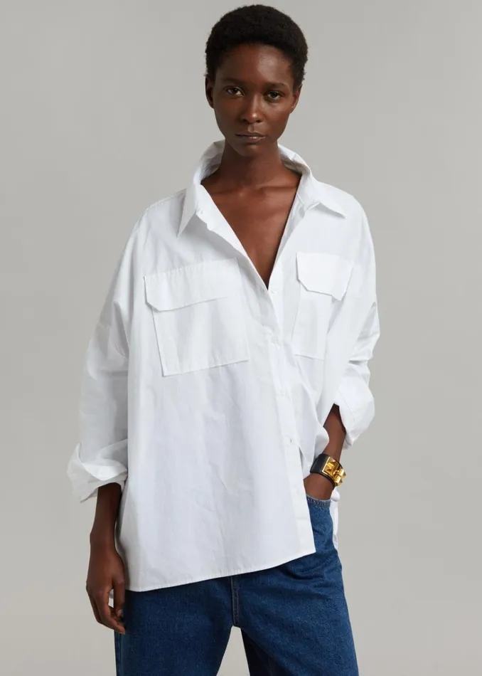 The Frankie Shop Elara Oversized Shirt 8211 Optic White Shop Tops
