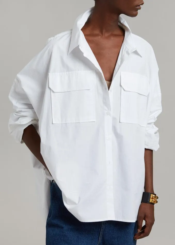 The Frankie Shop Elara Oversized Shirt 8211 Optic White Shop Tops