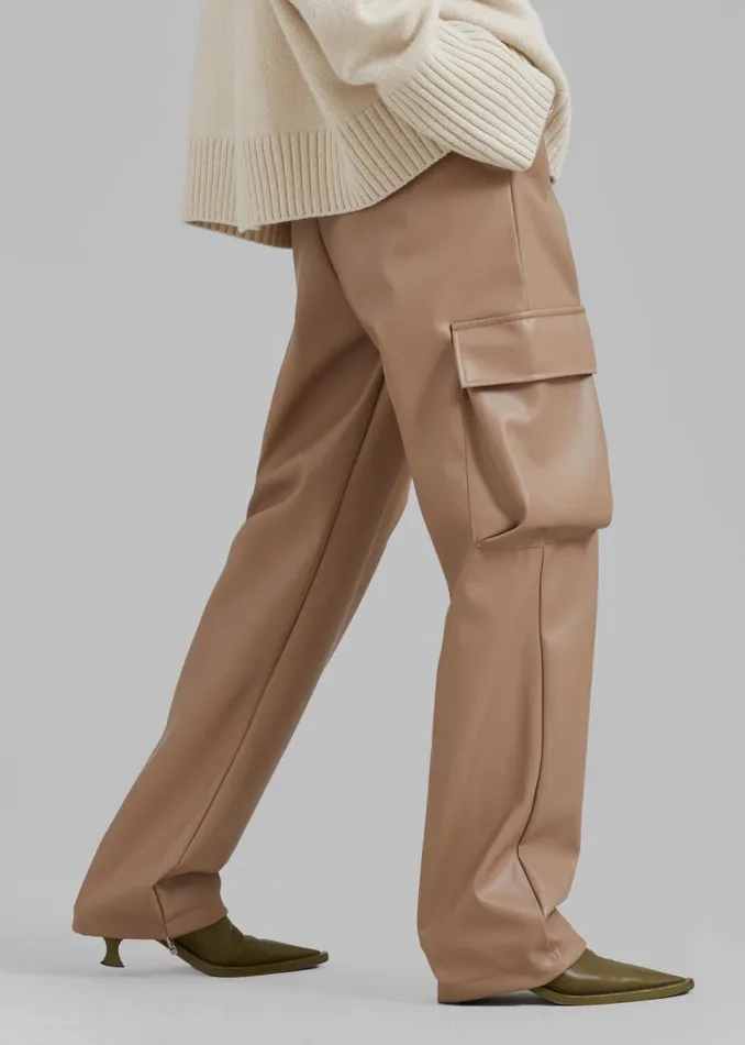 The Frankie Shop Elvinne Faux Leather Cargo Pants 8211 Latte Shop Bottoms