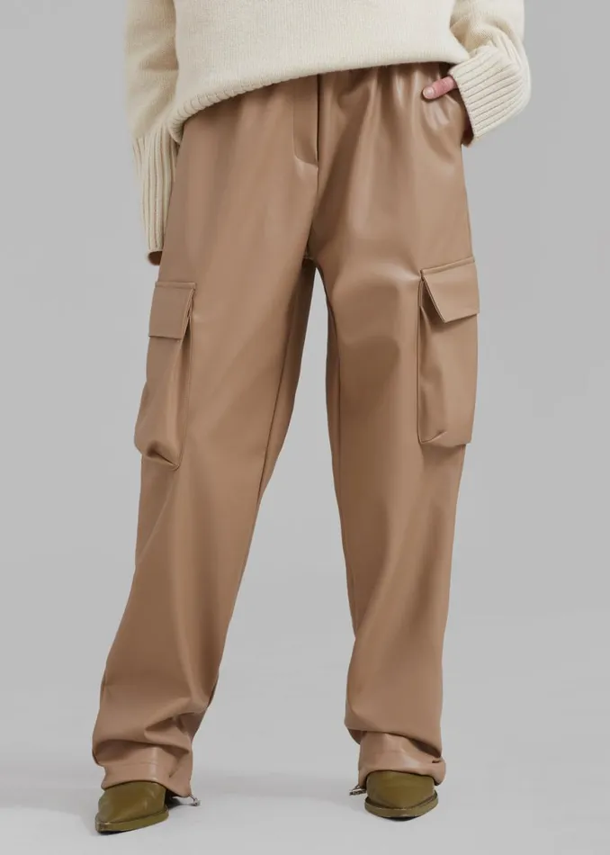 The Frankie Shop Elvinne Faux Leather Cargo Pants 8211 Latte Shop Bottoms