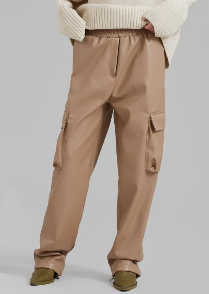 The Frankie Shop Elvinne Faux Leather Cargo Pants 8211 Latte Shop Bottoms