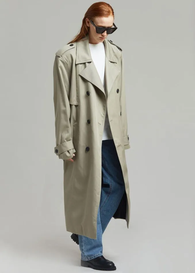 The Frankie Shop Eugene Trench Coat 8211 Pale Khaki Shop Outerwear