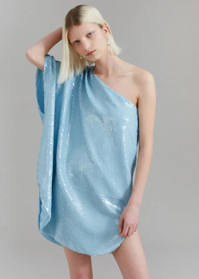 The Frankie Shop Gloria Sequins One Shoulder Dress 8211 Sky Shop Dresses