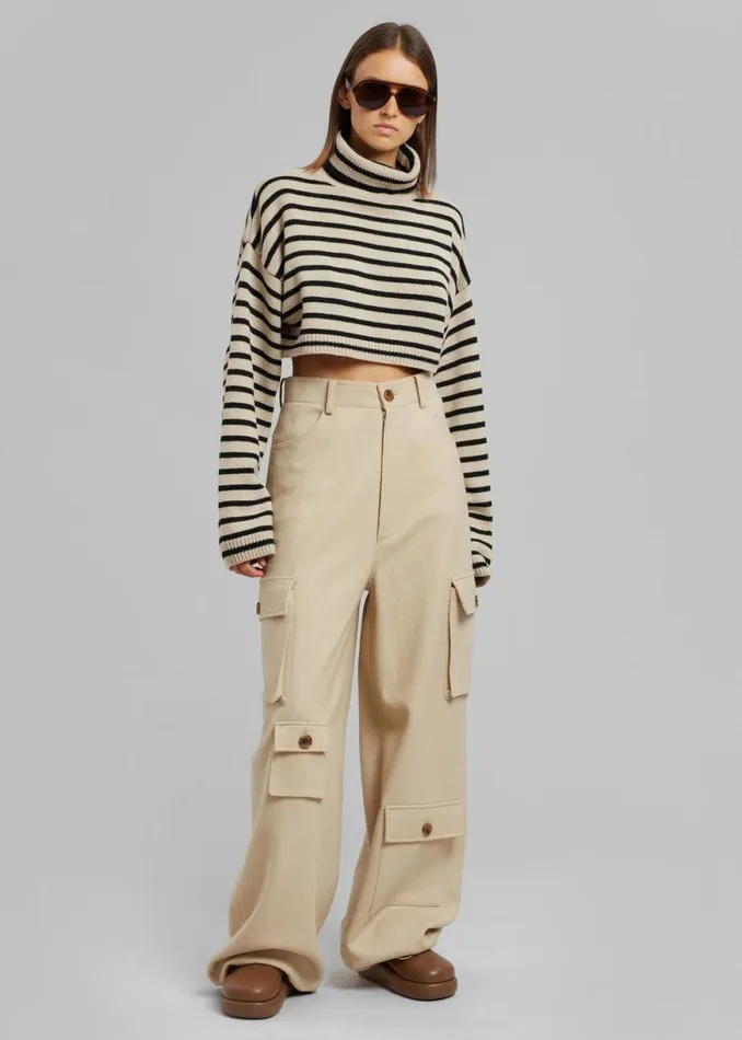 The Frankie Shop Hailey Boiled Wool Oversized Cargo Pants 8211 Beige Shop Bottoms