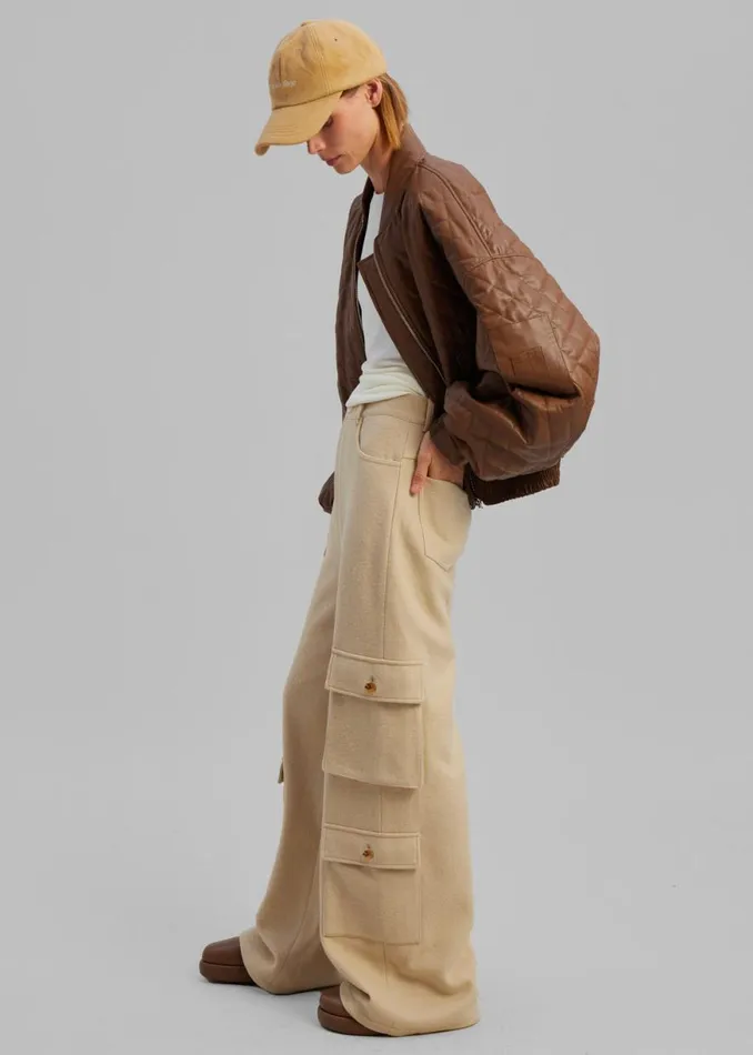 The Frankie Shop Hailey Boiled Wool Oversized Cargo Pants 8211 Beige Shop Bottoms