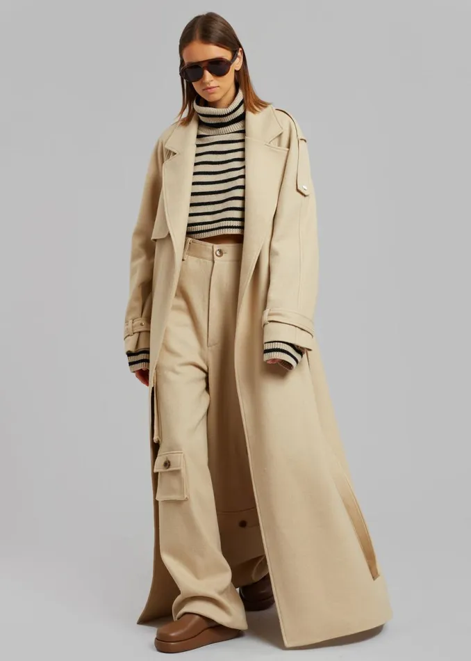 The Frankie Shop Hailey Boiled Wool Oversized Cargo Pants 8211 Beige Shop Bottoms