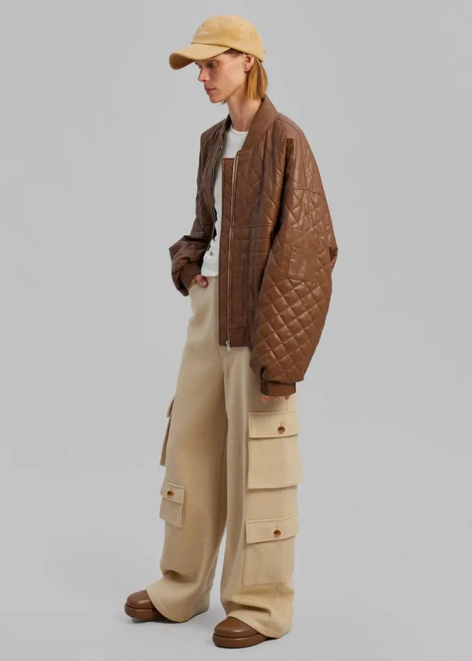 The Frankie Shop Hailey Boiled Wool Oversized Cargo Pants 8211 Beige Shop Bottoms
