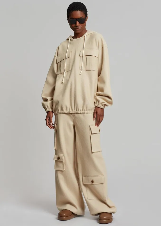 The Frankie Shop Hailey Boiled Wool Oversized Cargo Pants 8211 Beige Shop Bottoms