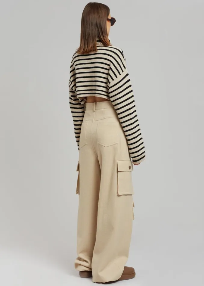 The Frankie Shop Hailey Boiled Wool Oversized Cargo Pants 8211 Beige Shop Bottoms