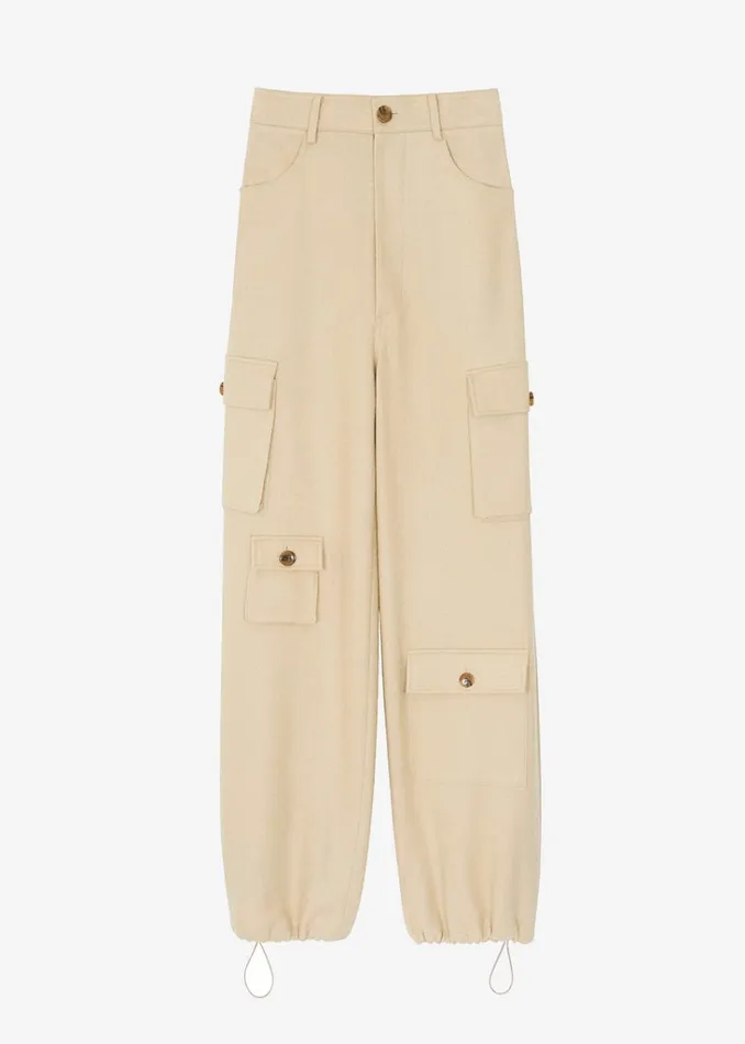 The Frankie Shop Hailey Boiled Wool Oversized Cargo Pants 8211 Beige Shop Bottoms