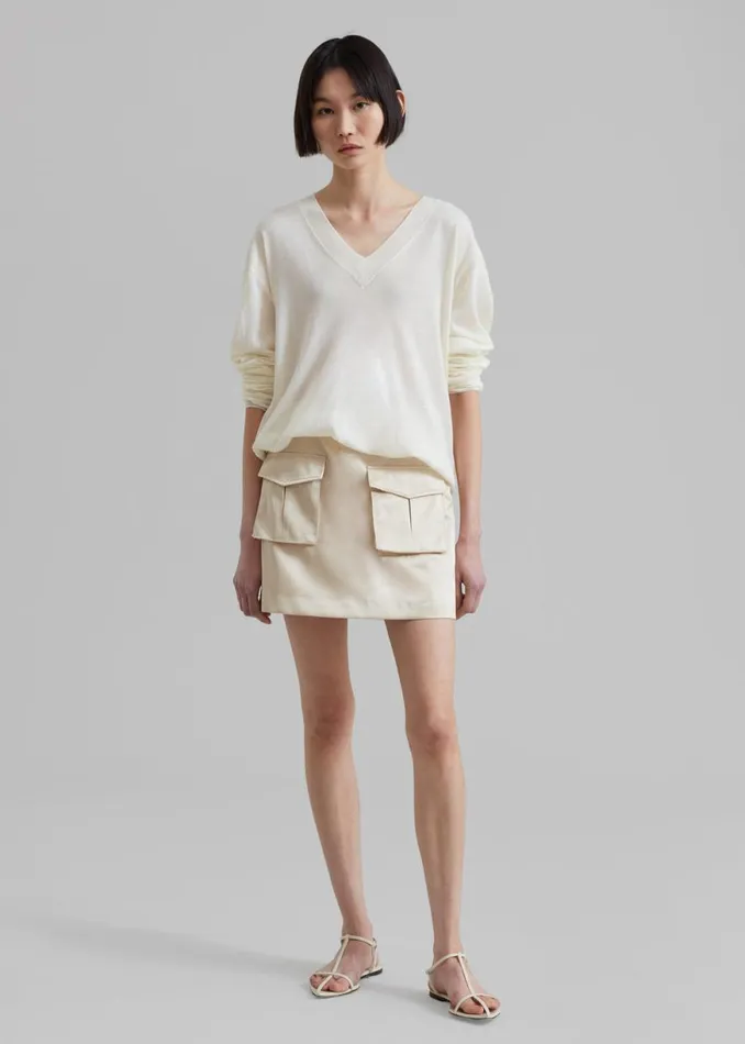 The Frankie Shop Hudson Satin Cargo Skirt 8211 Beige Shop Bottoms