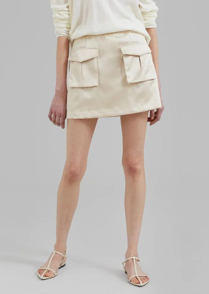 The Frankie Shop Hudson Satin Cargo Skirt 8211 Beige Shop Bottoms