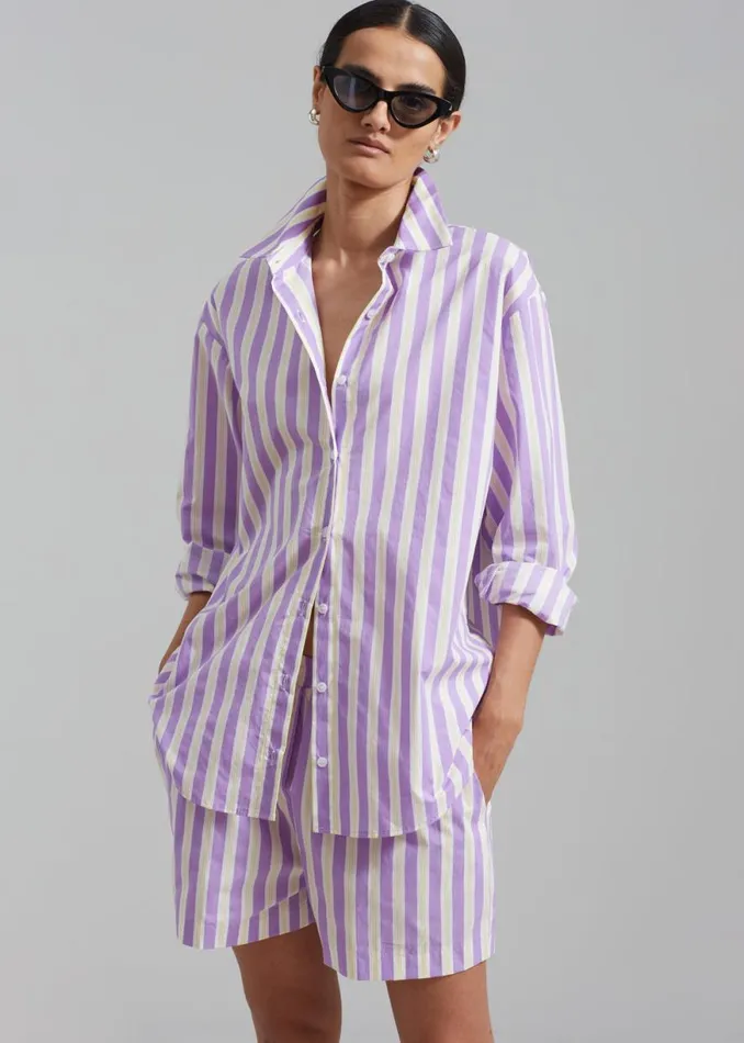 The Frankie Shop Juno Cotton Shirt 8211 Violet Stripe Shop Tops
