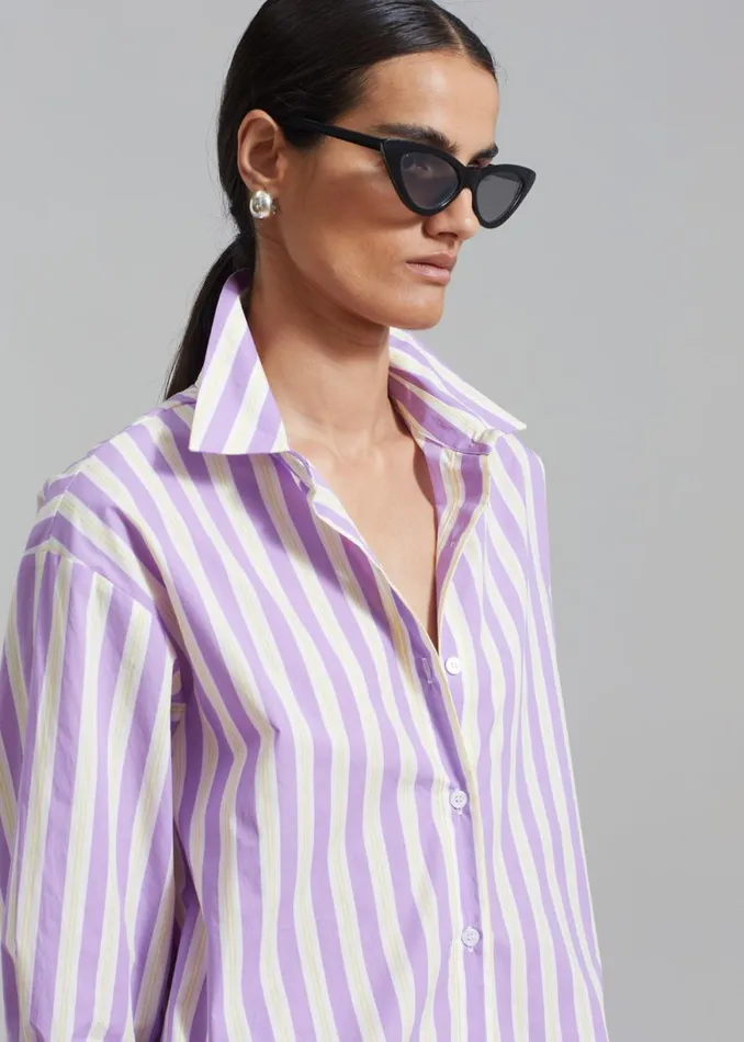 The Frankie Shop Juno Cotton Shirt 8211 Violet Stripe Shop Tops