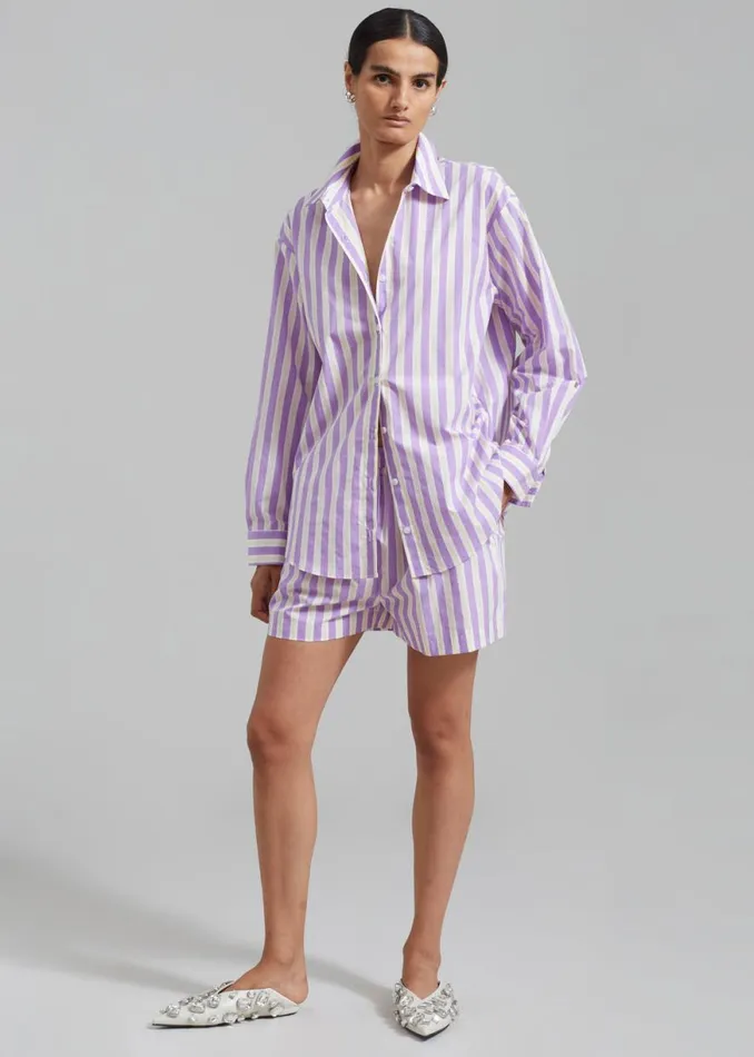 The Frankie Shop Juno Cotton Shirt 8211 Violet Stripe Shop Tops