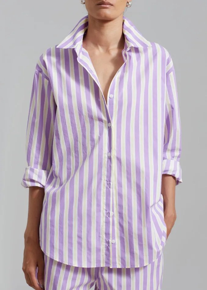 The Frankie Shop Juno Cotton Shirt 8211 Violet Stripe Shop Tops