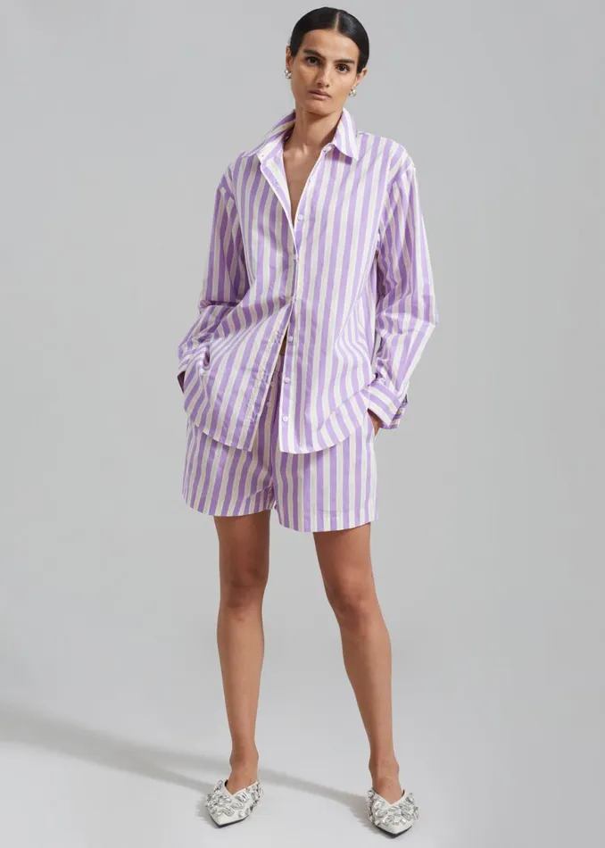 The Frankie Shop Juno Cotton Shirt 8211 Violet Stripe Shop Tops