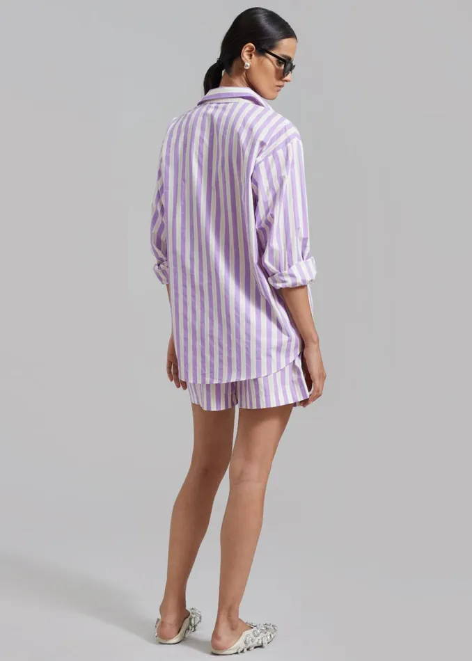 The Frankie Shop Juno Cotton Shirt 8211 Violet Stripe Shop Tops
