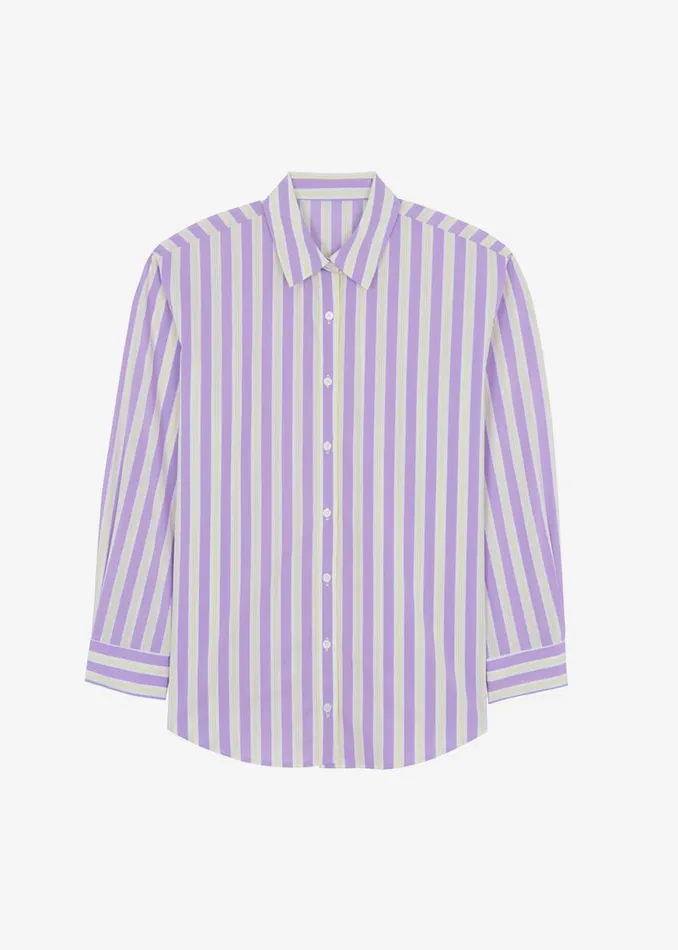 The Frankie Shop Juno Cotton Shirt 8211 Violet Stripe Shop Tops
