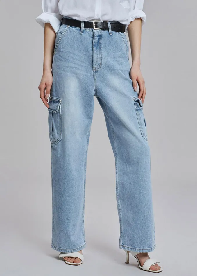 The Frankie Shop Kai Cargo Denim Pants 8211 Worn Wash Shop Denim