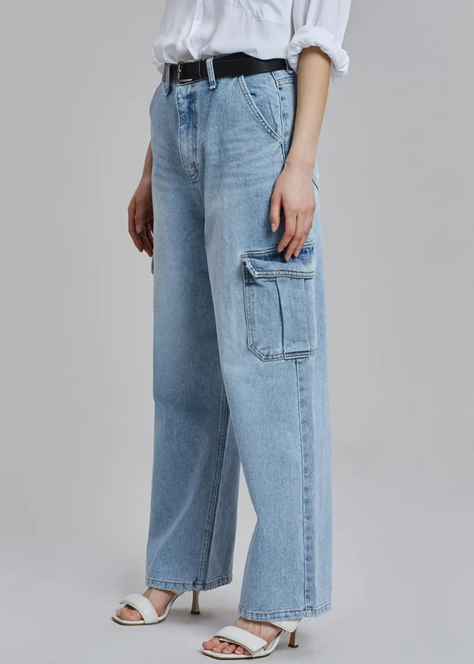The Frankie Shop Kai Cargo Denim Pants 8211 Worn Wash Shop Denim