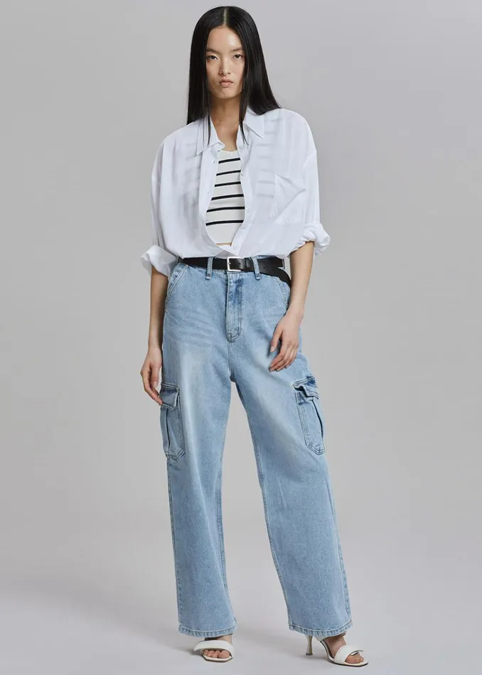The Frankie Shop Kai Cargo Denim Pants 8211 Worn Wash Shop Denim