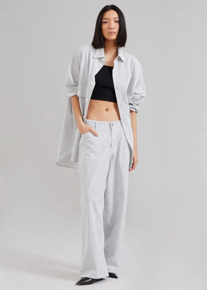 The Frankie Shop Kaline White Pants 8211 Navy Stripe Shop Bottoms